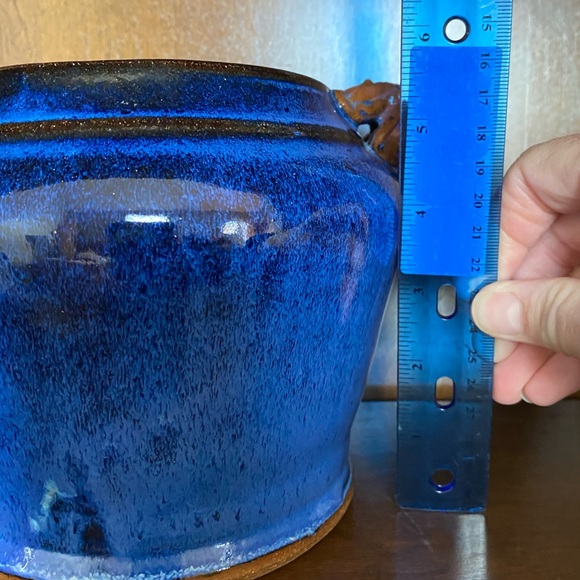 Blue Glazed Ceramic Vase / Planter with Starfish - Picture 8 of 8